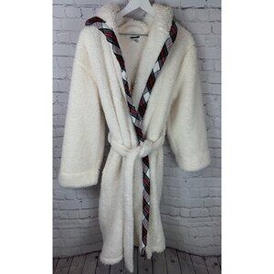 Pottery Barn Kids Cream Plaid Trim Robe